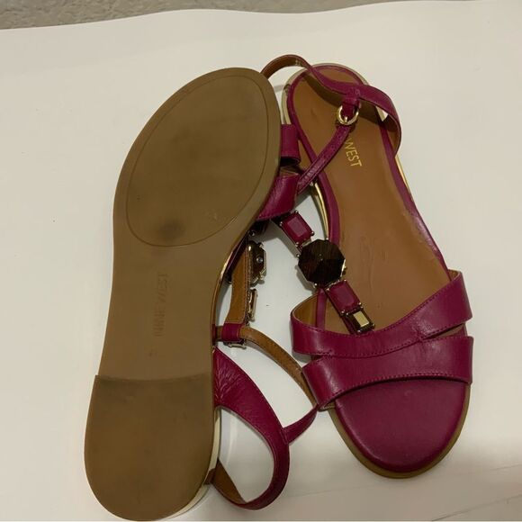 Nine West Shoes Purple Leather Sandal Flats Size 8 M with Gemstones - Picture 4 of 10